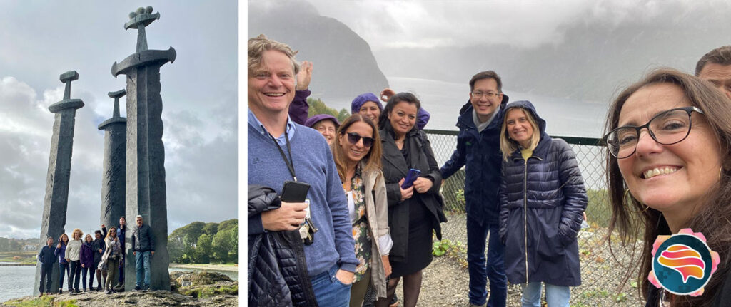 The group at the Three Swords, and in front of a fjord
